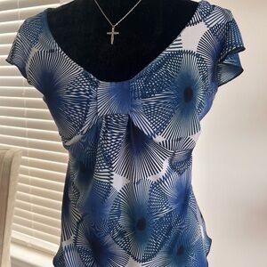 NY Collection Blue and White Geometric Blouse
